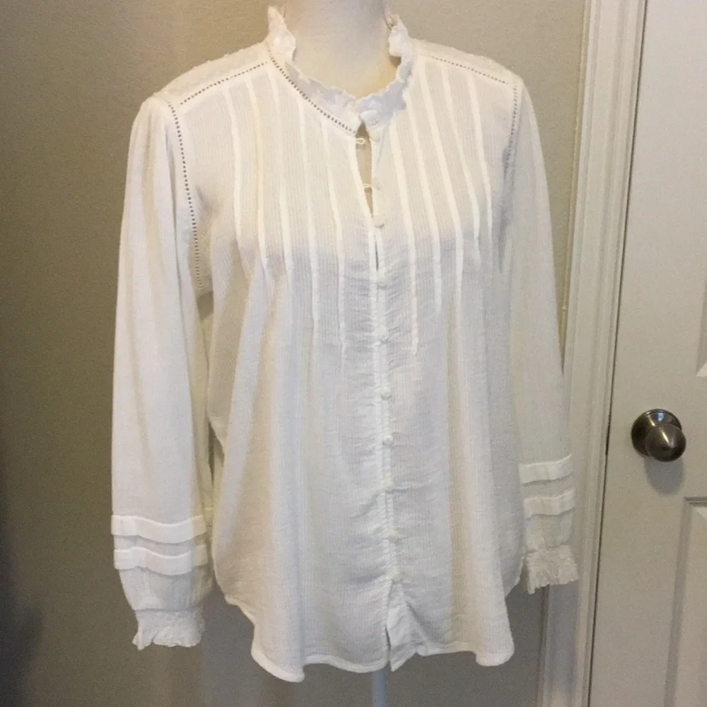 Quince Long Sleeve Textured Cotton Peasant Blouse in Organic Cotton, Medium - Picture 1 of 10